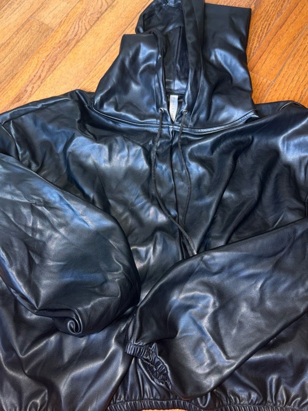 Fabletics Black Faux Leather Hooded Windbreaker - Men